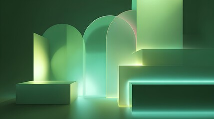 Geometric Abstraction: A captivating interplay of geometric shapes, bathed in a serene, gradient color palette, creating a visual symphony of light and form.