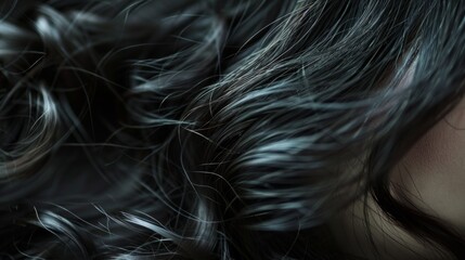 Naklejka premium Dark hair with silver strands creates a mysterious play of light, which is suitable for an artistic background in cosmetics advertising or fashion magazines.