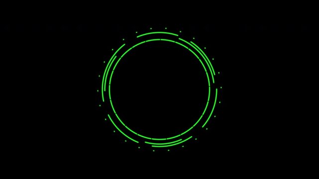 Hud glowing green futuristic interface technology digital circle animation ideal for sci-fi projects, data visualization, or modern tech presentations.
