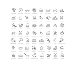 Beauty therapy. Skin care icons outline set