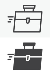 Fototapeta premium Rushed work icon with moving briefcase in different style. Line, outline and solid icon set with editable stroke vector sign and symbol for hurry icon concept.