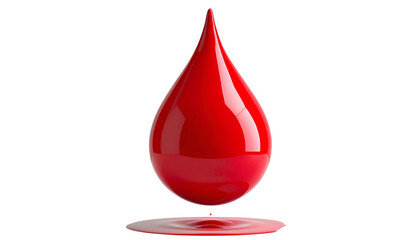 Obraz premium Isolated, glossy, vibrant red drop with a puddle at the bottom, against black background
