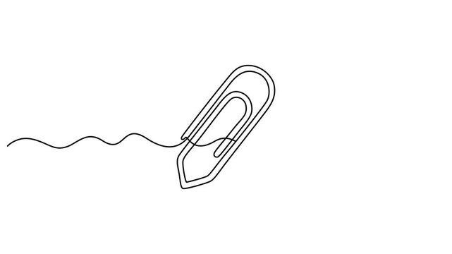 Paper clip continuous one line drawing animation. Full length one line art, binder clips animation continuous one line drawing, Self drawing line animation paper clip Attach continuous one single line
