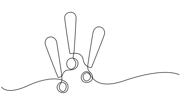 Self drawing line animation exclamation mark continuous one single line drawn concept video, Exclamation mark one line art  animation, hand drawn admiration sign, idea continuous contour motion. Query