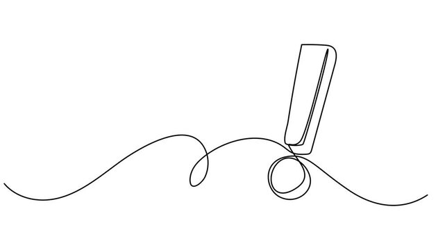 Self drawing line animation exclamation mark continuous one single line drawn concept video, Exclamation mark one line art  animation, hand drawn admiration sign, idea continuous contour motion. Query