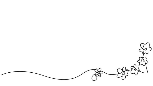 Floral corner frame, one line drawing animation. Video clip with alpha channel, Floral corner frame, one line drawing animation. Video clip with alpha channel, Hand-drawn floral corner, one line art