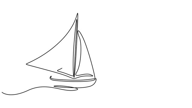 sail boat sailing continuous one line drawing animation, Animation of one single line drawing of sail boat sailing on the sea illustration. Water transportation vehicle concept. Continuous line self