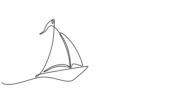 sail boat sailing continuous one line drawing animation, Animation of one single line drawing of sail boat sailing on the sea illustration. Water transportation vehicle concept. Continuous line self