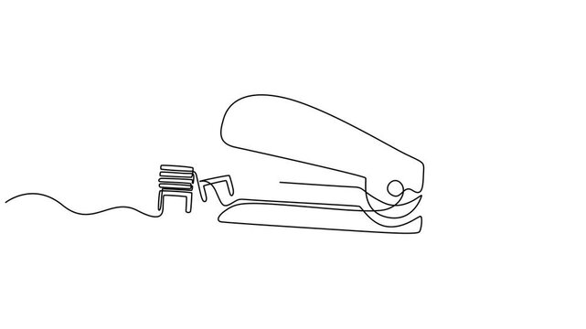 stapler pin continuous one line drawing animation, stapler pin animation continuous one line drawing, Animated self drawing of continuous one line draw of Stapler,  illustration concept, Full length