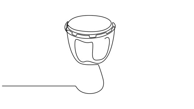 Tamtam continuous one line drawing animation, Tamtam animation continuous one line drawing, continuous line drawing of Snare Drum vector icon. Musical instrument single line for decoration, design