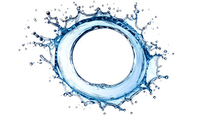 A ring of water splashes outwards, surrounding a dark void, against a black background