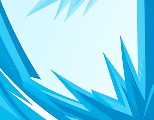 A geometric illustration presents a cool-toned abstract design. Sharp blue shards frame a gradient background