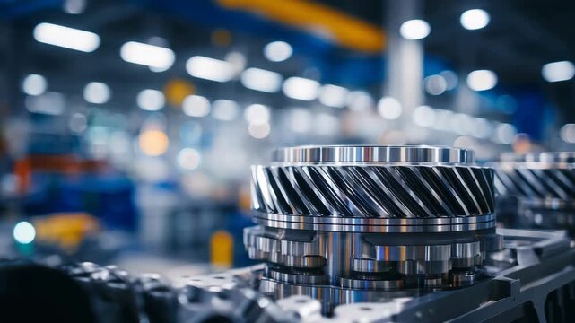 Macro close-up of engine components, intricate gear teeth, pistons, and metallic fasteners in crisp focus, reflections highlighting precision design, industrial environment, showca