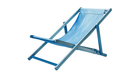 Angled view of a single light blue deck chair on a black background