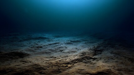 Obraz premium Deep ocean floor with rippled sediment illuminated by dim light