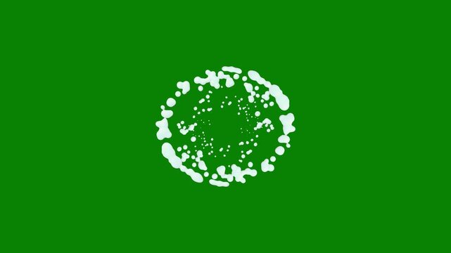 Water splash boom line animation on green screen with lively doodle animation, abstract burst shapes, bubble ripples, milk splash particles, rolling ball elements, eye-catching cartoon motion in 2d 4k