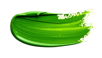 Isolated bright green brushstroke on black background, showcasing texture and vibrancy