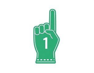 Obraz premium A flat-colored illustration of a foam hand pointing upward, colored green with a white outline and the number 