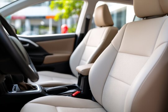 Minimalistic Neutral Cabin of a Pristine Car Interior with Modern Design Elements