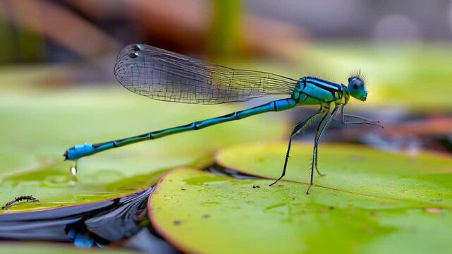 vibrant blue damsel fly