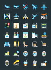 Obraz premium Airport and air travel icons set