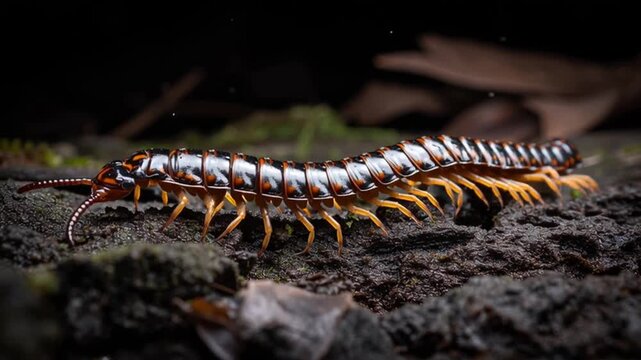 centipede in dark forest
