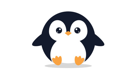 Obraz premium Adorable round baby penguin character with a small orange beak and feet sits comfortably on a soft shadow against a white background.