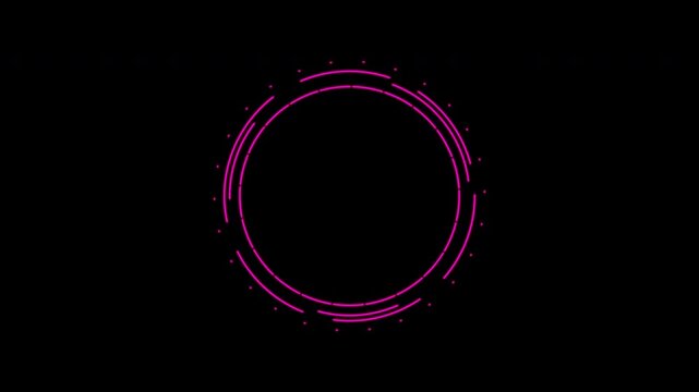 Glowing pink futuristic digital circle hud element tech animation suitable for sci-fi projects, technology presentations, data visualization, and modern graphic design.