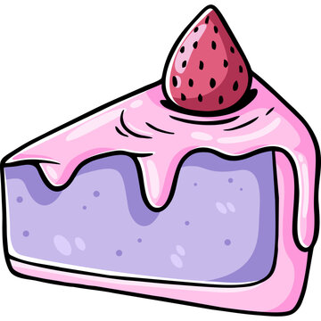 Slice of Cake with Strawberry Topping Illustration