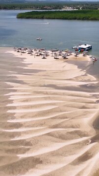 Croa De Gore Island At Aracaju Sergipe Brazil. Aerial View Of A River Surrounded By Lush Green Tropical Rainforest. Shore Sky Beach Sea. Outside Beach Travel. Aracaju Sergipe.