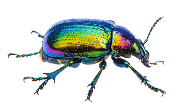 Close-up of a vibrant iridescent beetle, showcasing stunning metallic colors against black