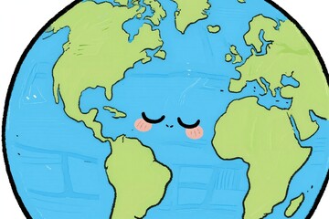 Fototapeta premium new World Sleep Day Cartoon Earth with Smiling Face