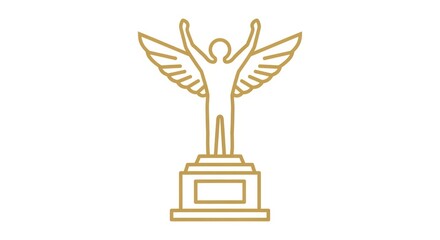 Golden statue of a winged figure standing on a pedestal with outstretched arms