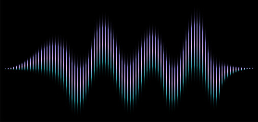 Abstract glowing sound wave vector background with neon equalizer bars, digital audio visualization for voice assistant interface, music technology, energy pulse and futuristic UI design