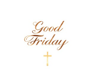A golden cross with the words good friday written above it in a cursive font
