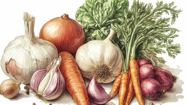 Vegetable bundle with onions carrots and garlic