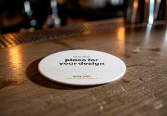Close up Coaster on Bar Mockup