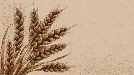 Wheat Stalks on Beige Background