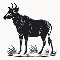 Fototapeta premium Indian big ox black silhouette minimalist illustration. 