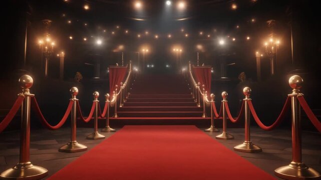 Red Carpet Walk from Behind Perspective with Camera Flashes, Luxury Evening Event, Prestige, Celebrity Culture, and Glamour Atmosphere