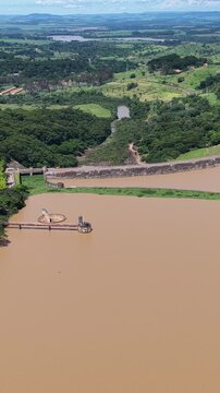 Euclides Da Cunha Reservoir Of Sao Jose Do Rio Pardo In Sao Paulo Brazil. Power Plant. Water Dam Landscape. Nature Skyline. Euclides Da Cunha Reservoir At Sao Jose Do Rio Pardo Sao Paulo Brazil. 