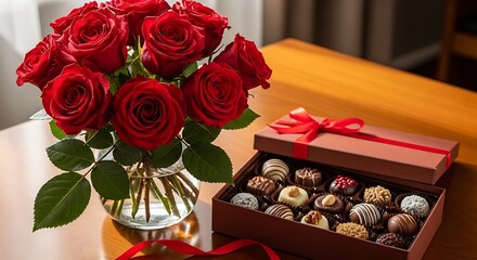 Bouquet of Roses and Chocolate Box.