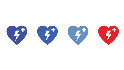 Medical emergency heart symbols with lightning and cross on white background