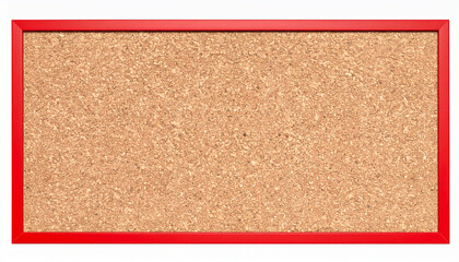 Fototapeta premium Blank cork board with red frame isolated on white background. Suitable for announcements, alerts, promotions, school notices, advertising messages, and creative bulletin board designs.