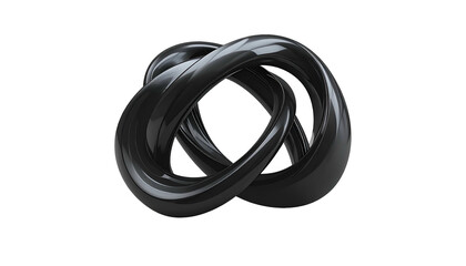Naklejka premium Glossy, interconnected, black toroidal shape floats against a dark background, creating a 3D effect
