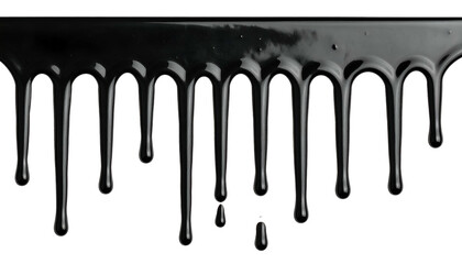 Dark, viscous substance drips downward against a black background