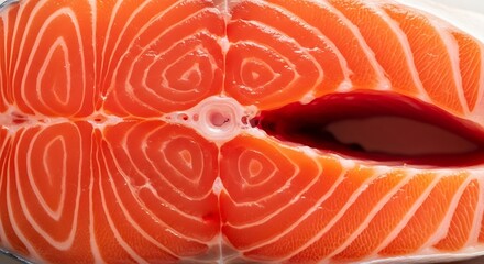 Fresh Salmon Steak with Visible Texture and Marbling.