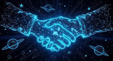 Futuristic Handshake Partnership Cosmic Background.