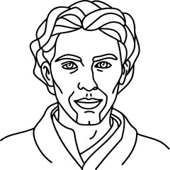 One line portrait drawing girl in on white background.  