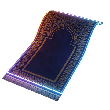 Floating Prayer Rug - Islamic Prayer Mat with Neon Glow - Isolated PNG